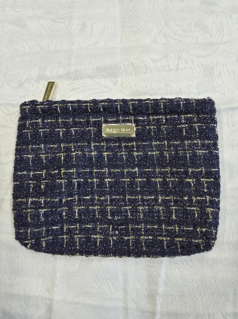 Simon Chang Navy Cosmetic Pouch with Gold Accent